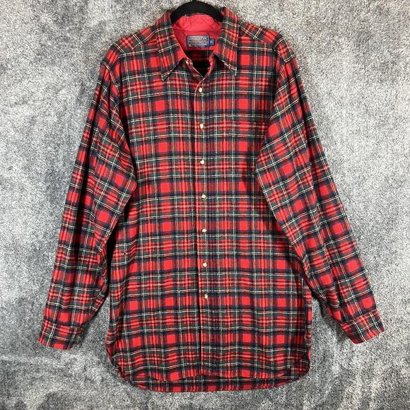 Vintage Pendleton Shirt Mens Large Tall Wool Flannel Stewart Tartan USA 90s - Picture 1 of 13